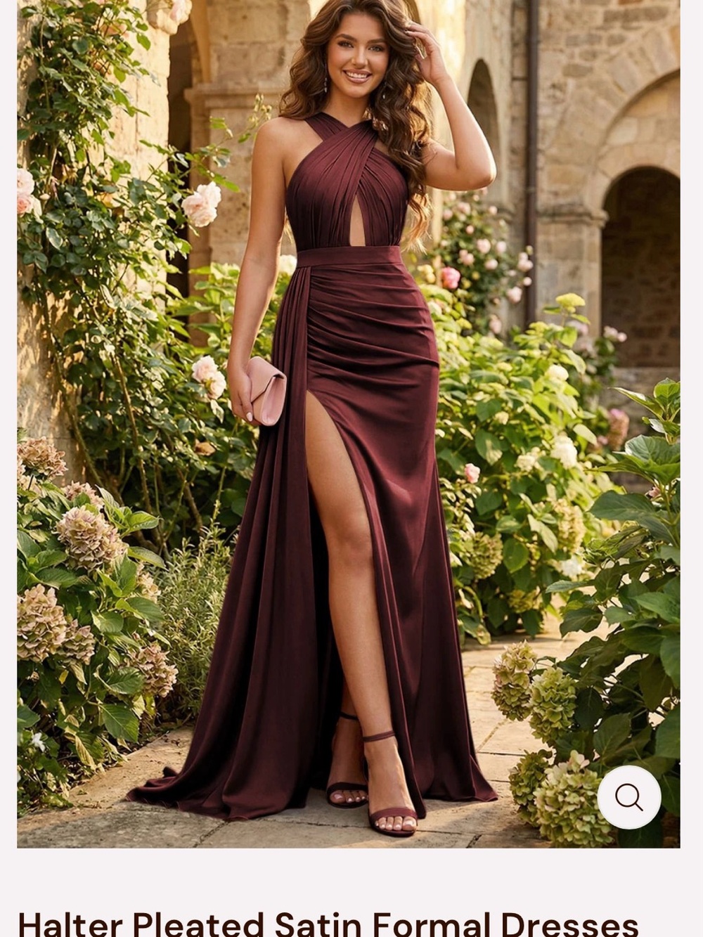 Cross-Halter Satin Evening Gown in Deep Burgundy